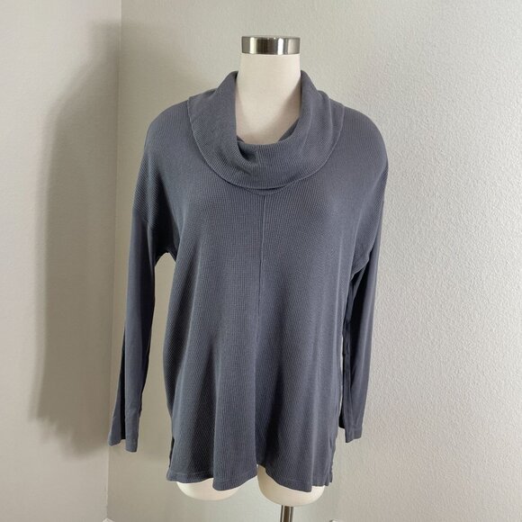Splendid Womens Medium Gray Cowl Neck Long Sleeve Waffle Knit Top - Picture 1 of 10